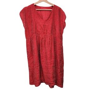Cut Loose Dress Red Lagenlook Knee Length Pockets Semi Sheer Tencel USA Large
